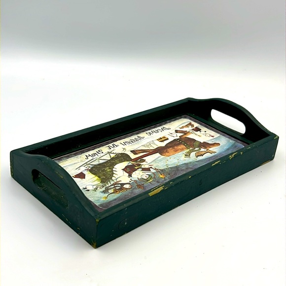 Wooden Dashing through the snow tray display ceramic Christmas sleigh reindeer - Picture 3 of 8